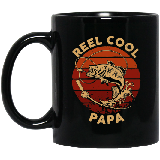 Cool Papa Love Fishing, Ocean Papa, Retro Gift For Papa, Love Fishing Black Mug