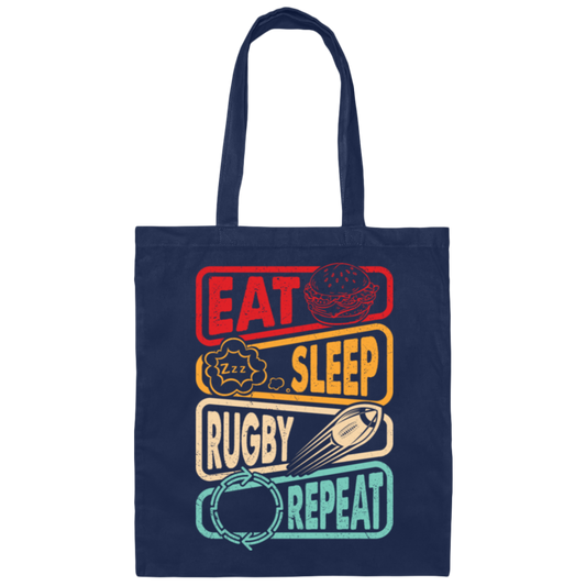 Eat, Sleep, Rugby, Repeat, Retro Rugby, Rugby Lover Canvas Tote Bag