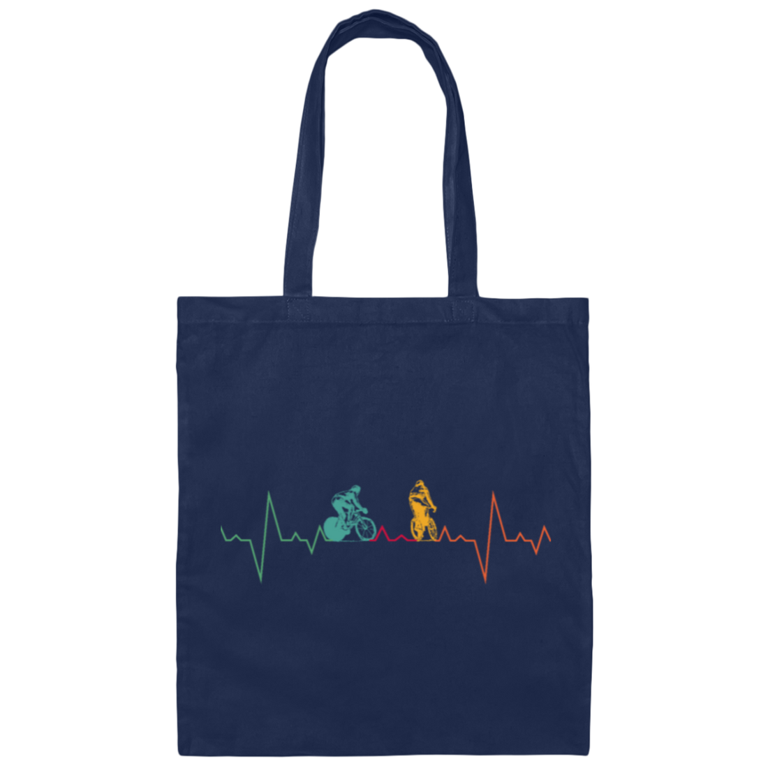 Cycling Heartbeat, Retro Heartbeat Cycling Lover Canvas Tote Bag