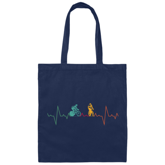 Cycling Heartbeat, Retro Heartbeat Cycling Lover Canvas Tote Bag