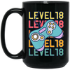 Gamer, Level 18 Up, 18th Birthday, Play Station, Game Player Black Mug