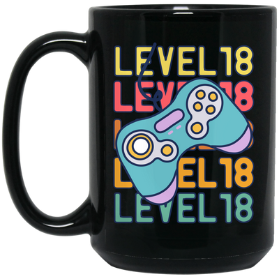 Gamer, Level 18 Up, 18th Birthday, Play Station, Game Player Black Mug