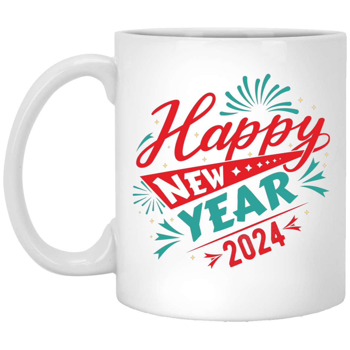 Happy New Year 2024, Happy New Year, Fireworks New Year White Mug