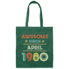 Birthday Day Awesome Since April 1980 Canvas Tote Bag