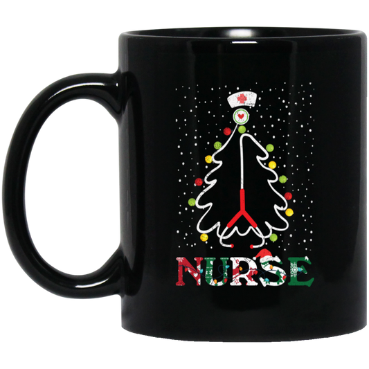 Nurse Christmas, Xmas Tree, Christmas Gift For Nurse Black Mug