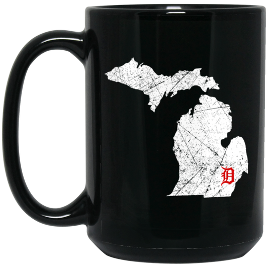 Detroit City, Michigan Map Lakes, Letter D Nature Gift, Love Michigan Black Mug