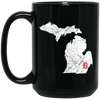 Detroit City, Michigan Map Lakes, Letter D Nature Gift, Love Michigan Black Mug