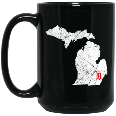 Detroit City, Michigan Map Lakes, Letter D Nature Gift, Love Michigan Black Mug