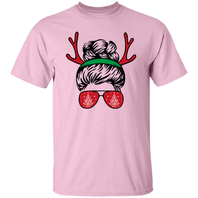 Messy Bun Girl, Girl With Deer Horn, Christmas Tree In Glasses, Merry Christmas, Trendy Chrismas Unisex T-Shirt