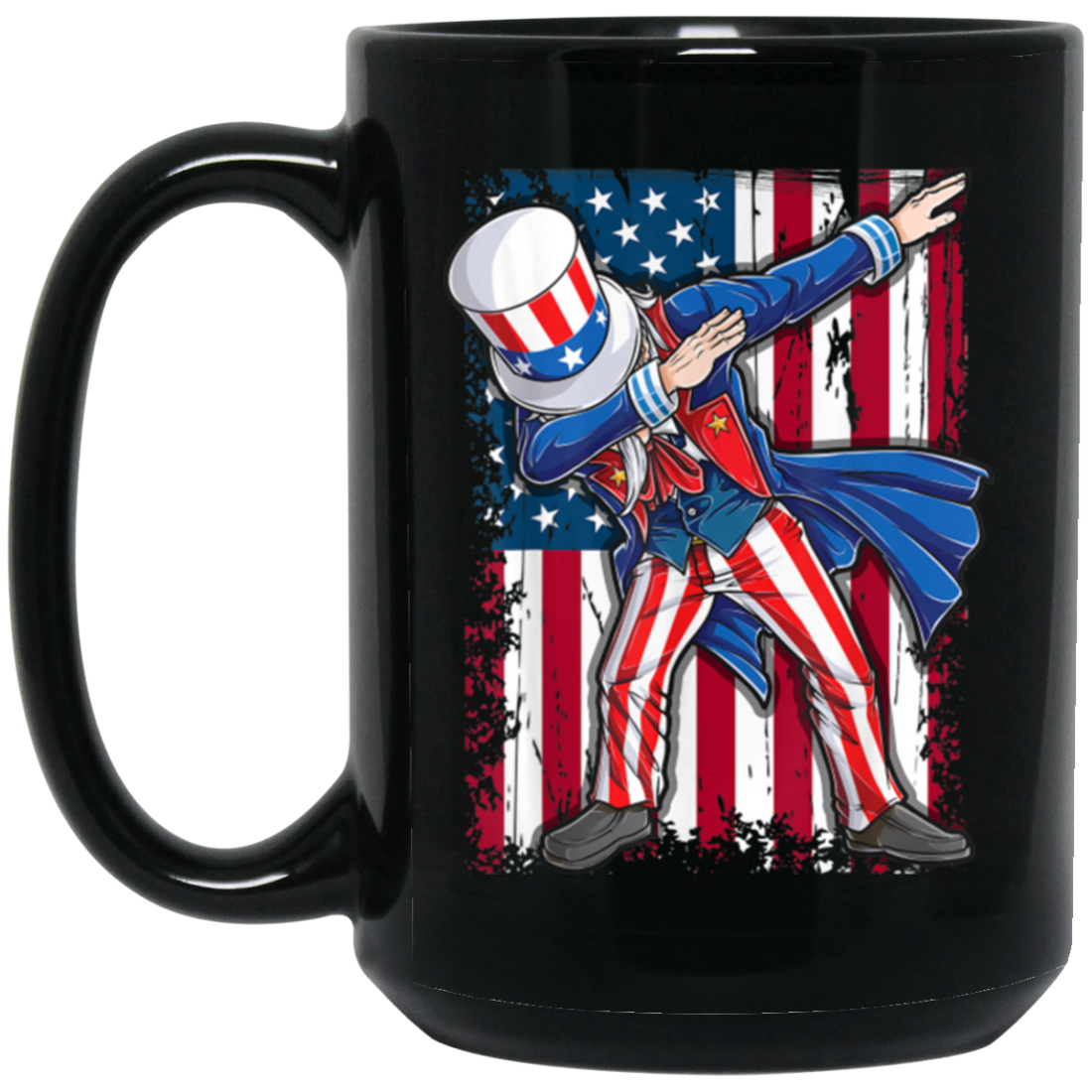 Dabbing Uncle, 4th Of July Gift, Great July 4th, American Flag, US Dabbing Black Mug