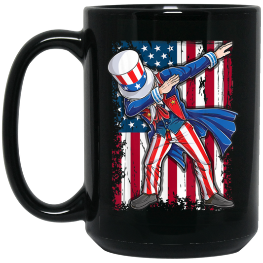 Dabbing Uncle, 4th Of July Gift, Great July 4th, American Flag, US Dabbing Black Mug