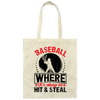 Baseball Where It's Okay To Hit And Steal, Retro Baseball Canvas Tote Bag