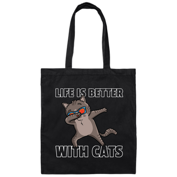 Dabbing Cat Lover, Dance Funny Dab, Life Is Better With Cats, Love Cat Canvas Tote Bag