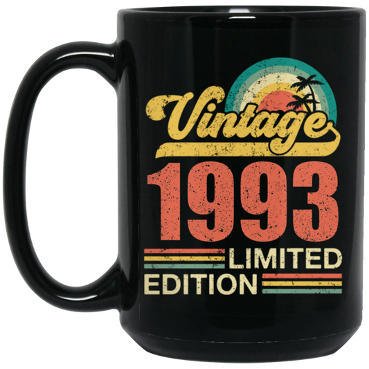 Hawaii 1993 Gift, Vintage 1993 Limited Gift, Retro 1993, Tropical Style Black Mug