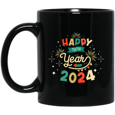 Happy New Year, 2024 New Year, New Year Fireworks Black Mug