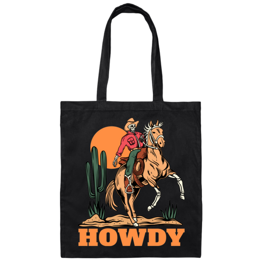 Howdy Cowboy, Cowboy In Desert, Cowboy With Horse Canvas Tote Bag