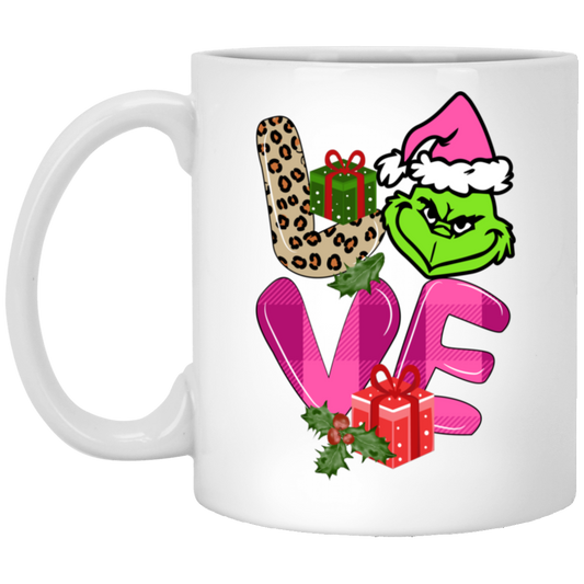 Love Grinch, Pink Grinch, Funny Love Grinch, Trendy Grinch, Merry Christmas, Trendy Christmas White Mug