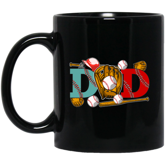 Dad Lover, Father's Day Gift, Love Baseball, Baseball team Black Mug