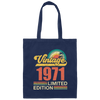 Hawaii 1971 Gift, Vintage 1971 Limited Gift, Retro 1971, Tropical Style Canvas Tote Bag
