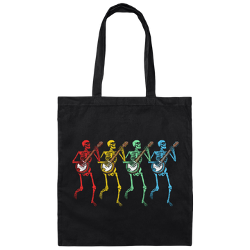 Color Splash, Retro Rainbow Color Dancing Skeletons Banjos Canvas Tote Bag