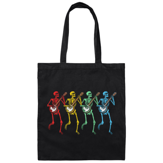 Color Splash, Retro Rainbow Color Dancing Skeletons Banjos Canvas Tote Bag