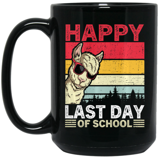 Alpaca Llama Vintage, Happy Last Day Of School Black Mug
