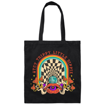 Stay Trippy Little Hippie, Groovy Hippie, Mushroom Canvas Tote Bag
