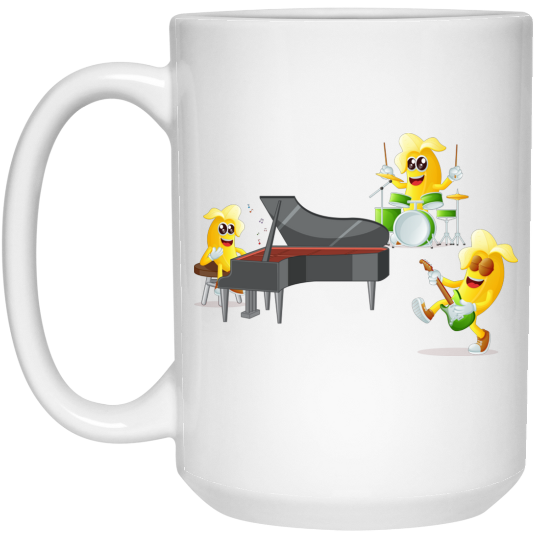 Banana Band, Banana Music Band, Banana Drum, Banana Guitarist, Banana Piano White Mug