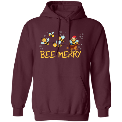 Bee Merry, Cute Bee, Funny Bee, Bee Christmas, Merry Christmas, Trendy Christmas Pullover Hoodie