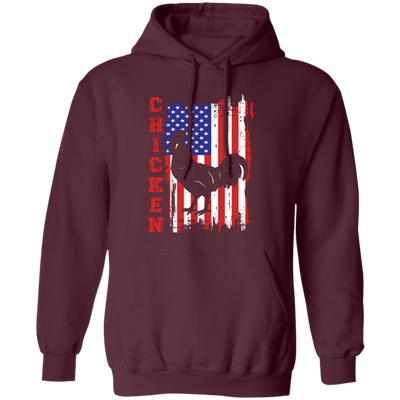 Chicken Silhouette, American Chicken, American Flag Pullover Hoodie