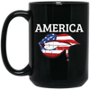 America Flag, USA Flag Lip, Sexy America, July 4th Gift, Best American Black Mug