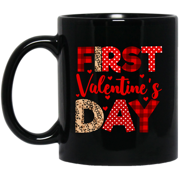 First Valentine's Day, Cute Valentine, Heart Pattern Black Mug