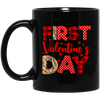 First Valentine's Day, Cute Valentine, Heart Pattern Black Mug