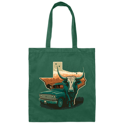 Texas Lover, Cow And Car, Texas City, Love Texas, Love Cow In Texas Canvas Tote Bag