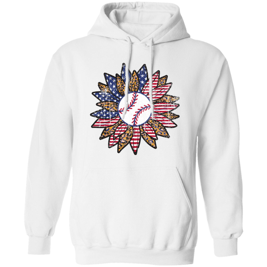 American Baseball, Sunflower Baseball, Leopard Sunflower-4 Pullover Hoodie