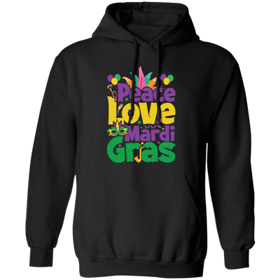 Peace Love Mardi Gras, Mardi Gras Holiday, Three Kings Day Pullover Hoodie