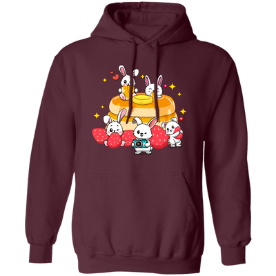 Bunnies With Pancake, Strawberries And Pancake Pullover Hoodie