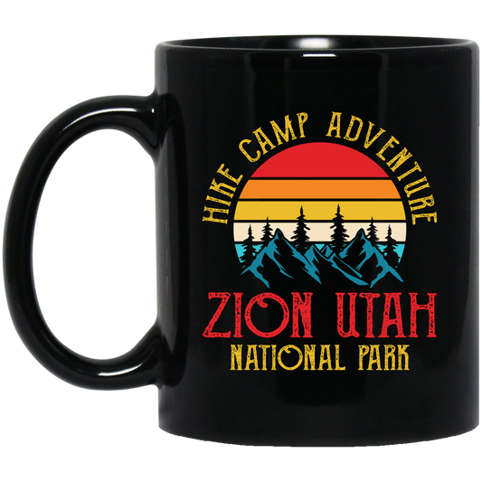 Hike Camp Adventure Zion Utah National Park, Retro Zion Black Mug