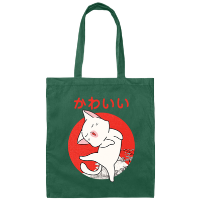 Cute Kawaii Japanese anime White cat in the moon Canvas Tote Bag