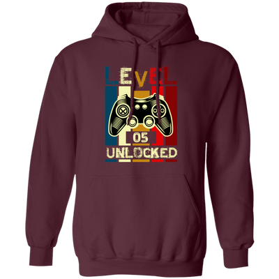 Gamer Love Gift, Level 5 Unlocked, Retro Style For 5th Birthday, Love 5th Pullover Hoodie