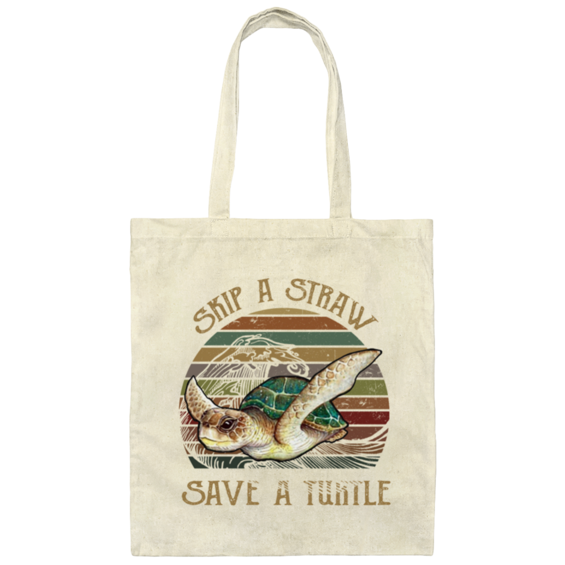 Retro Skip A Straw Save A Turtle Cute Gift Canvas Tote Bag