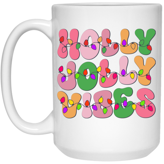 Holly Jolly Vibes, Light Bulb, Xmas Bulb, Holly Jolly White Mug