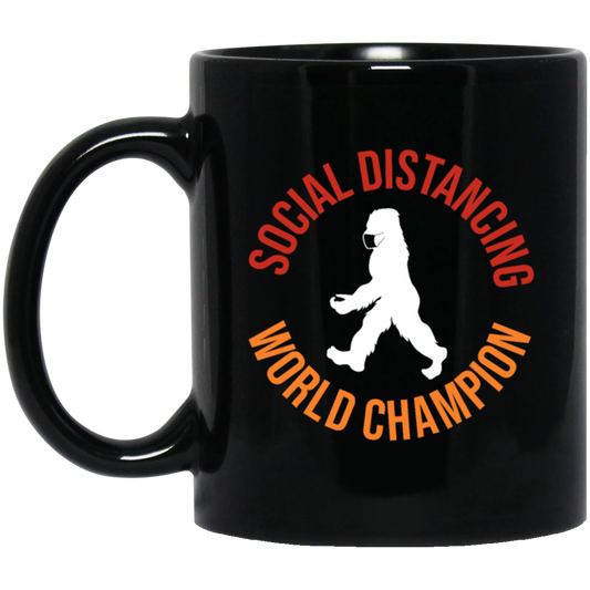 Bigfoot Gift, Social Distancing, World Champion, Retro Bigfoot Black Mug