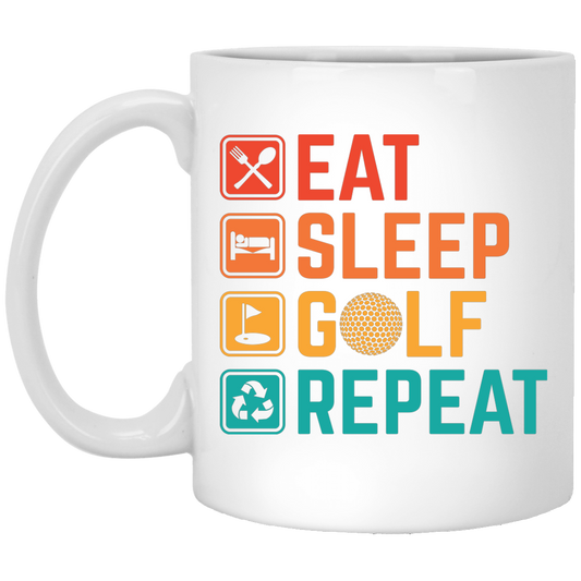 Eat Sleep Golf Repeat, Golfing, Golf, Retro Golf, Legendary Golf White Mug
