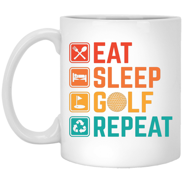 Eat Sleep Golf Repeat, Golfing, Golf, Retro Golf, Legendary Golf White Mug