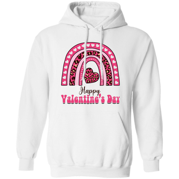 Happy Valentine's Day, Pink Rainbow, Leopard Valentine, Valentine's Day, Trendy Valentine Pullover Hoodie