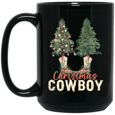 Christmas Tree, Christmas Cowboy, Cowboy, Merry Christmas Black Mug