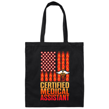Medical Assistant Gift, CMA Certified Medical Assistant Fire Flag, US Flag Canvas Tote Bag