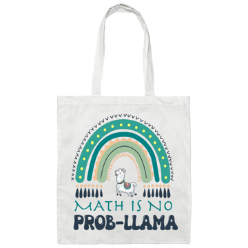 Math Is No Prob-Llama, Green Rainbow, Cute Llama Canvas Tote Bag