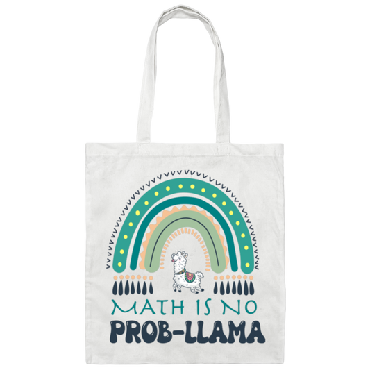 Math Is No Prob-Llama, Green Rainbow, Cute Llama Canvas Tote Bag
